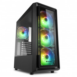 Sharkoon TK4 RGB ATX Case, with Side&Front Panel of Tempered Glass, without PSU, Tool-free, Pre-Installed Fans: Front 3x120mm A-RGB LED, Rear 1x120mm A-RGB LED, ARGB Controller, 5x2.5-/2x3.5-, 2xUSB3.0, 1xUSB2.0, 1xHeadphones, 1xMic, Top dust filters, Bla